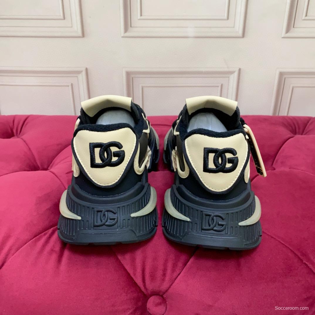 2024 Unisex Dolce & Gabbana Black Beige Wool Leather Sneakers MJ00340