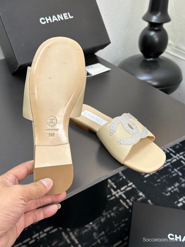 2025 Women CHANEL Beige Leather Slippers