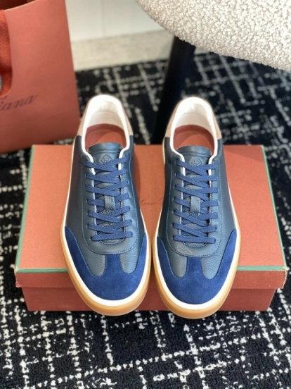 2024 Unisex Le Parmentier Blue Navy Leather Suede Plimsolls MJ00320