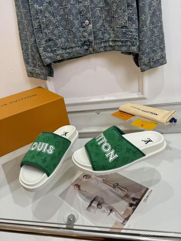 2025 Slippers Louis Vuitton Green Canvas Slippers LY