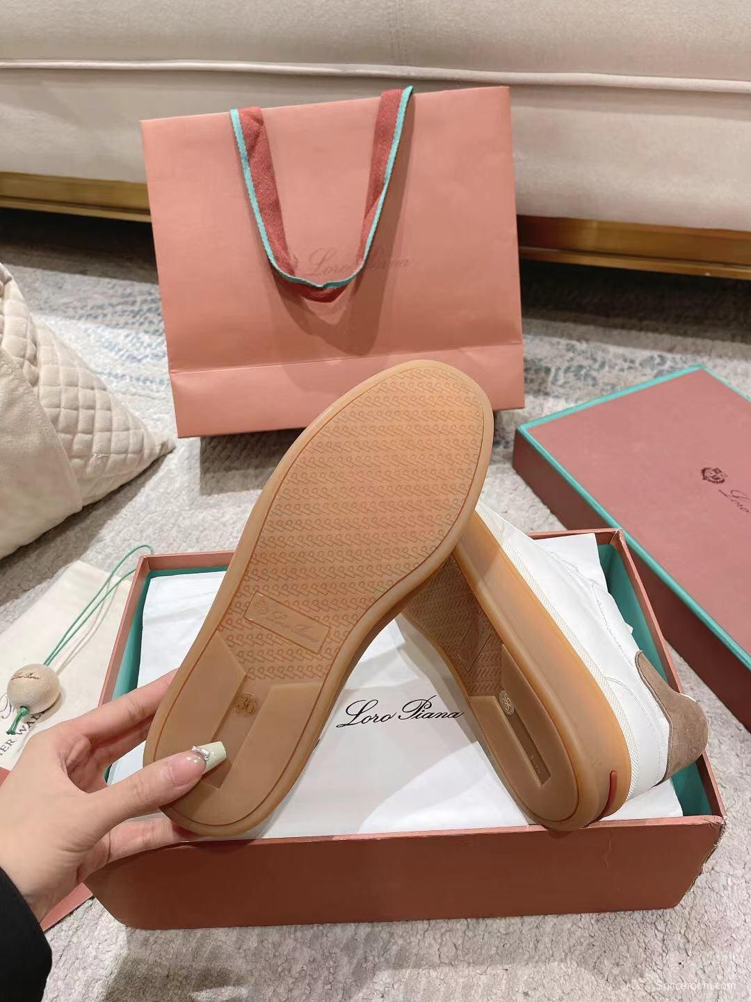 2025 Women LP White Brown Leather Sneakers LY00320(F)