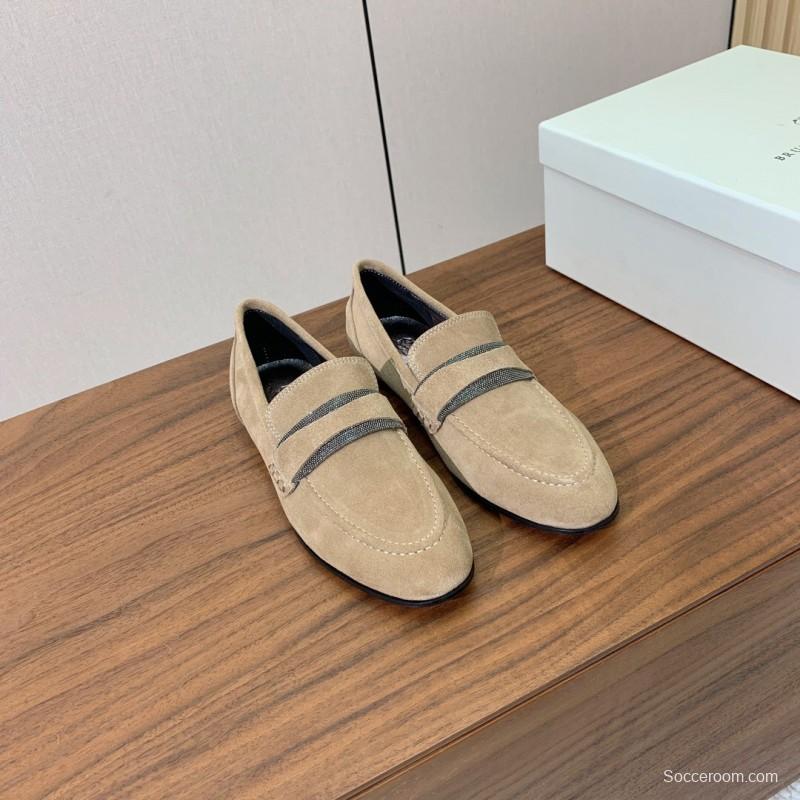 2025 Men Brunello Cucinelli Beige Suede Loafers Handmade Craftsmanship KFY00300(M)