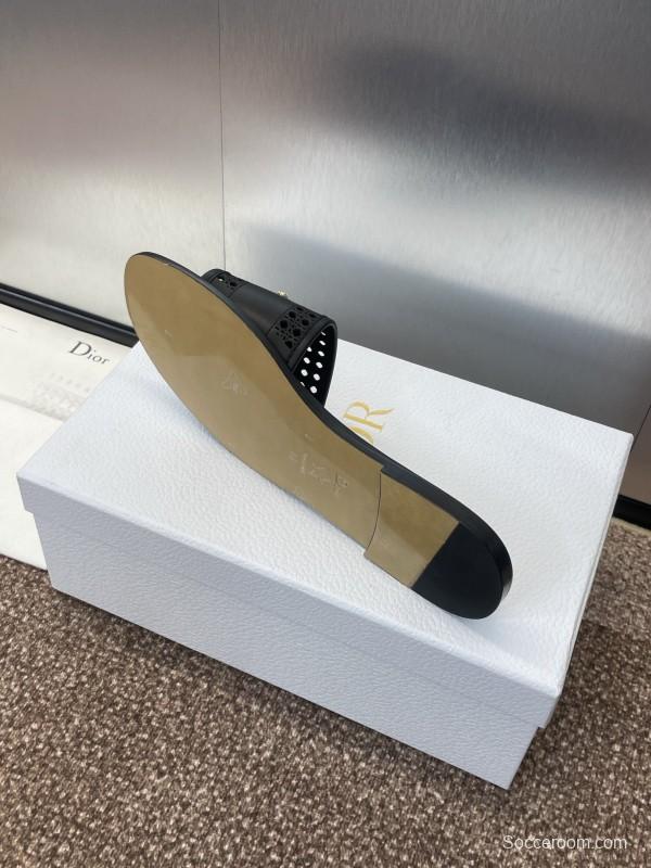 2025 Women Dior Black Leather Slides