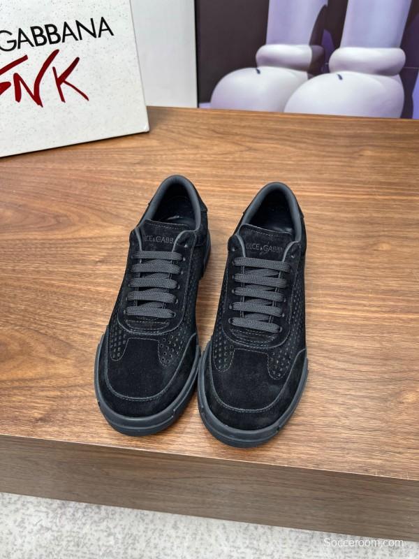 2025 Men Dolce & Gabbana Black Suede Leather Casual Sneakers LY00280