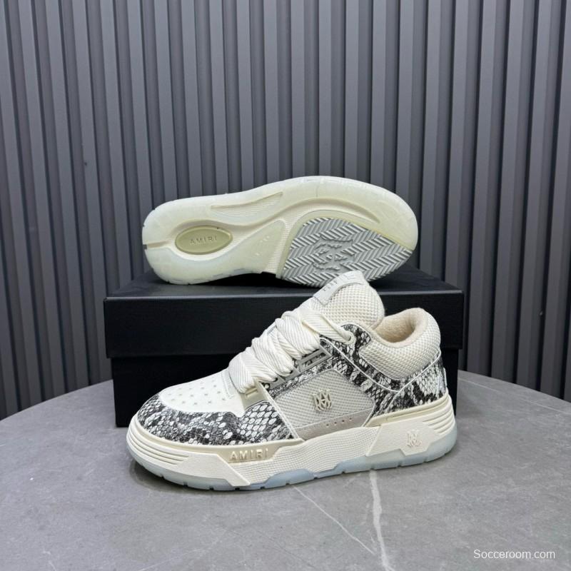 2024 Unisex Amiri Cream Beige Snake Leather Sneakers MJ00360
