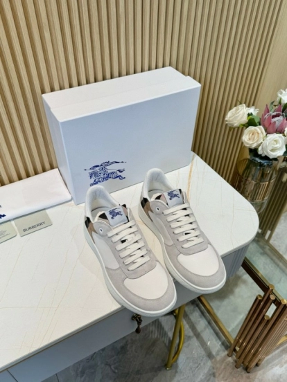 2024 Men Burberry White Beige Classic Cotton Casual Shoes MJ00320