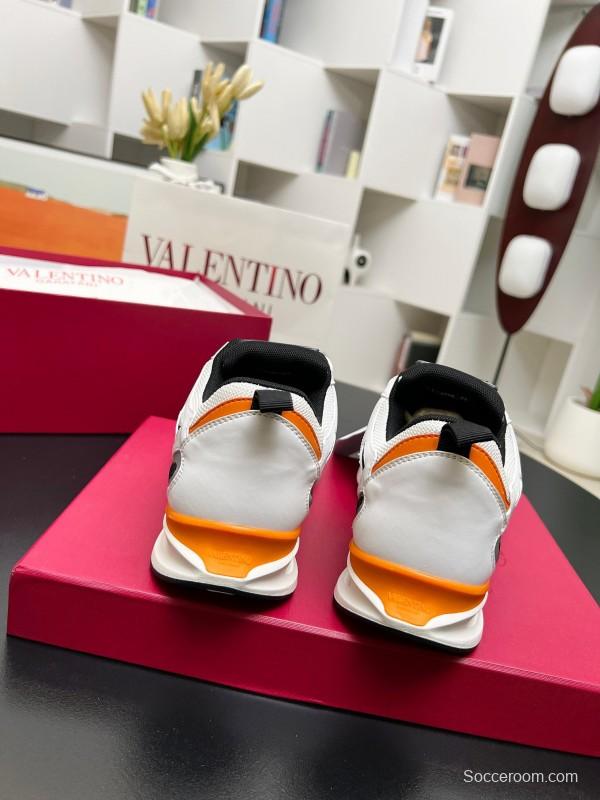 2025 Unisex Valentino White Black Orange Mesh Leather Sneakers Vlogo LY00410