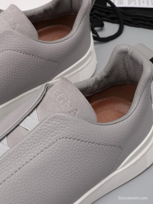 2024 Men Ermenegildo Zegna Light Grey Leather Suede Low Top Sneakers MJ00240