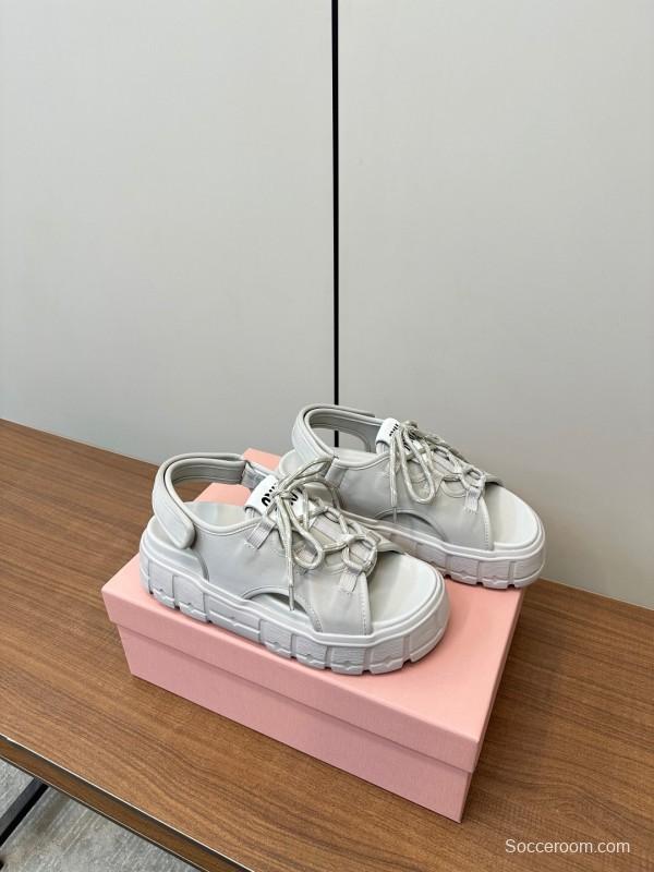 2025 Women Miu Miu White Leather Sandals LY00240