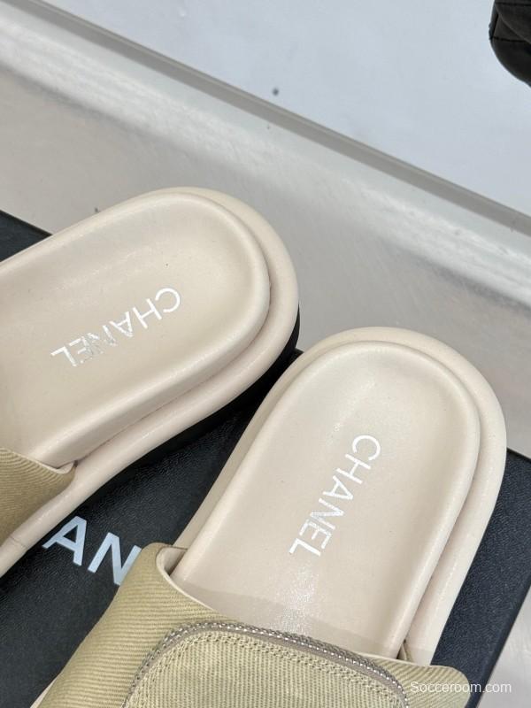 2025 Slippers Chanel Beige Fabric Slippers KFY00220