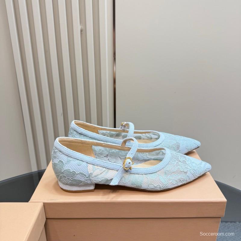 2025 Women Gianvito Rossi Light Blue Lace Leather Mary Jane KFY00260