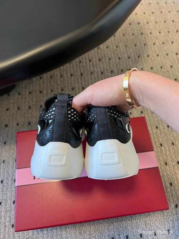 2025 Women Roger Vivier Black Leather Mesh Sneakers