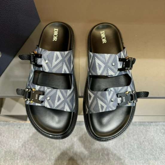 2024 Slippers Dior Grey Black Fabric Slippers MJ00200