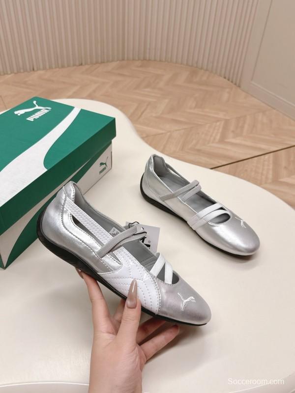2025 Women PUMA Silver Leather Ballet Flats LY