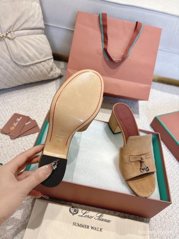 2025 Women LP Beige Suede Mule Sandals