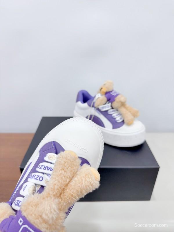 2025 Women 13DE MARZO Purple Leather Casual Shoes 3D Bear Toy KFY00330
