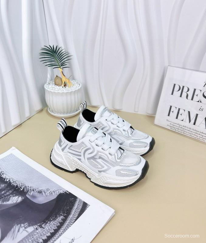 2024 Kids Dolce & Gabbana Red White Black Mesh Leather Sneakers