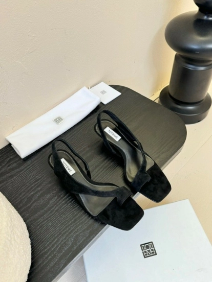 2025 Women Toteme Black Suede Slingback Sandals