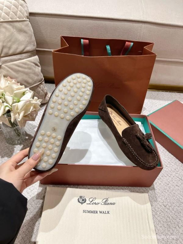 2025 Women Le Parmentier Brown Suede Loafers Tassel LY00291