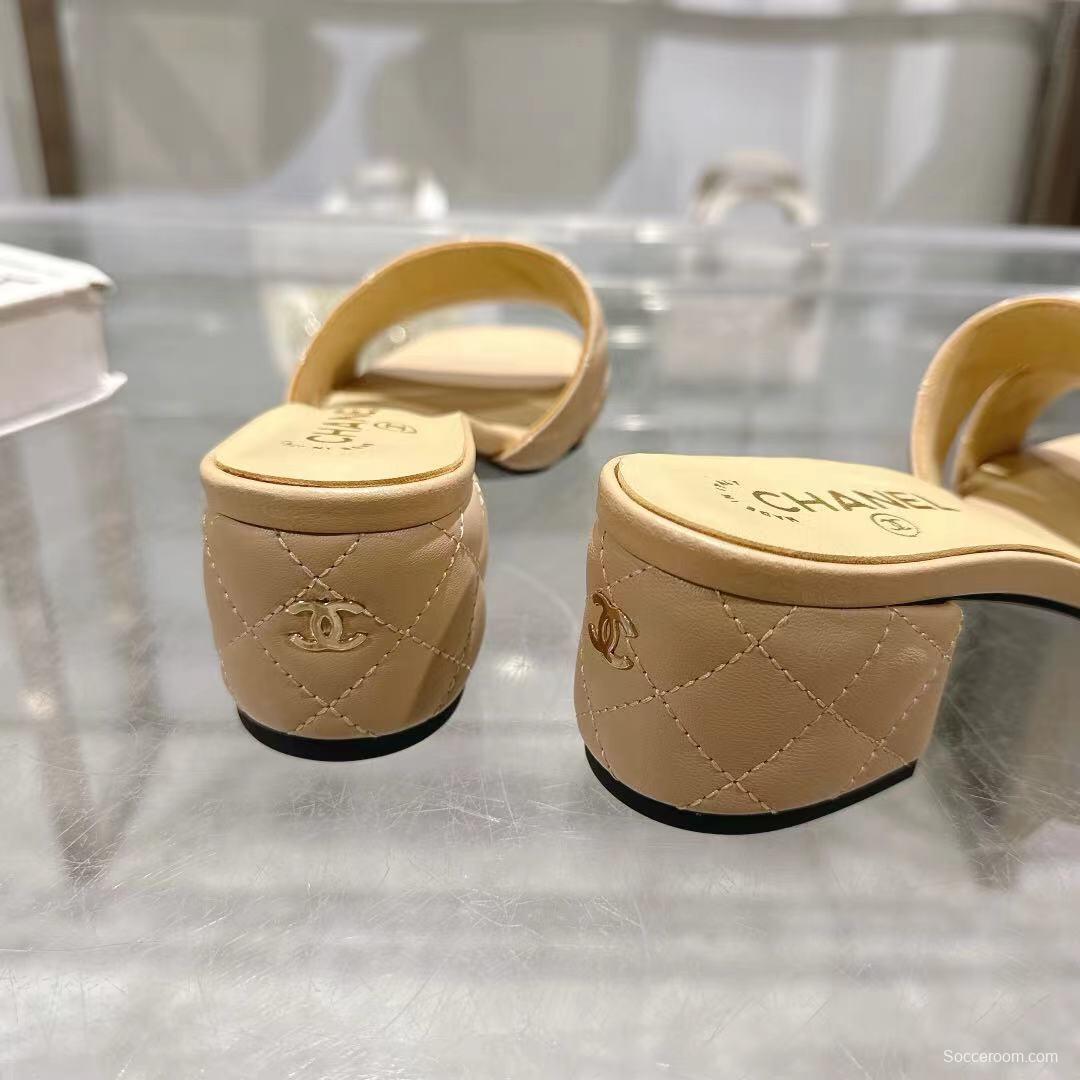 2025 Women Chanel Beige Leather Slippers LY00280