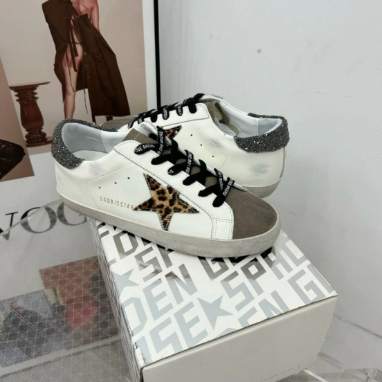 2025 Women GGDB White Leopard Suede Leather Sneakers