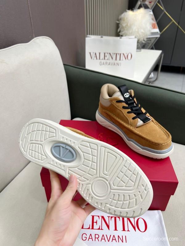 2025 Unisex Valentino Brown Beige Leather Suede Sneakers LY00390