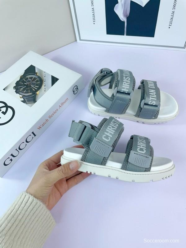 2025 Kids Dior Grey Black Fabric Sandals
