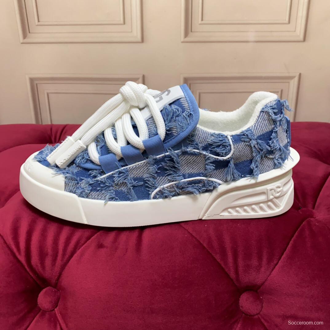 2025 Women Dolce & Gabbana Blue Denim Leather Sneakers