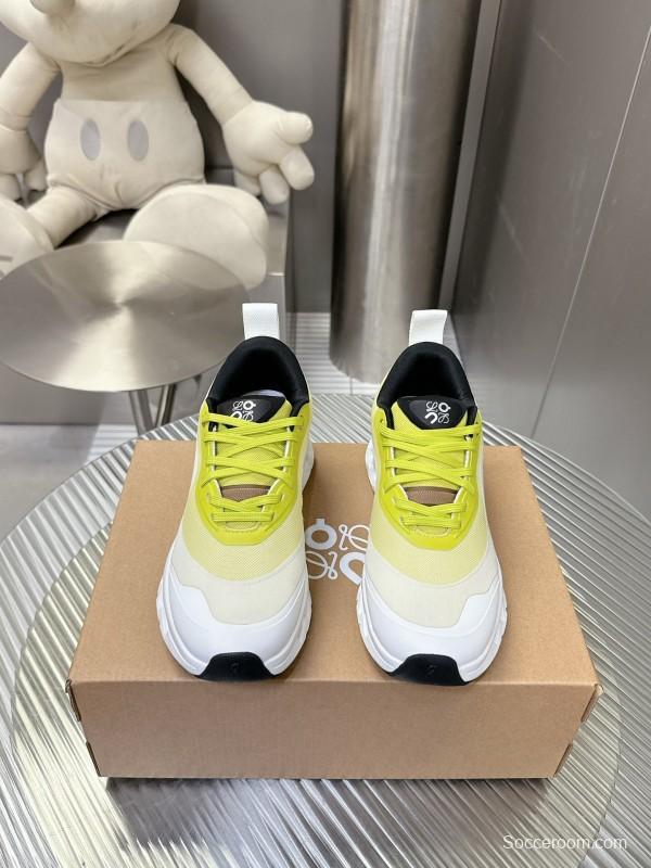 2025 Unisex Loewe Yellow White Black Mesh Leather Sneakers
