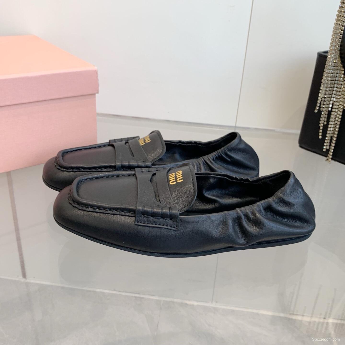 2025 Women Miu Miu Black Leather Loafers
