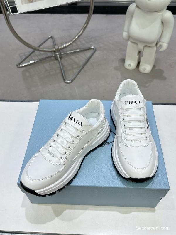 2025 Women Prada White Leather Sneakers