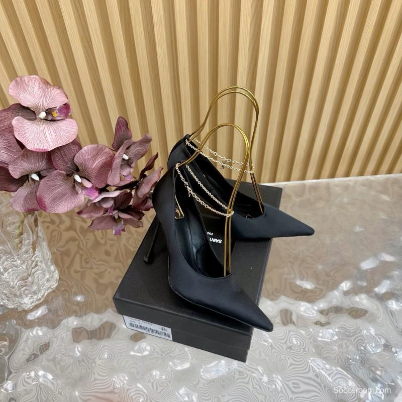 2025 Women Yves Saint Laurent Black Leather High Heel Pumps MJ00310