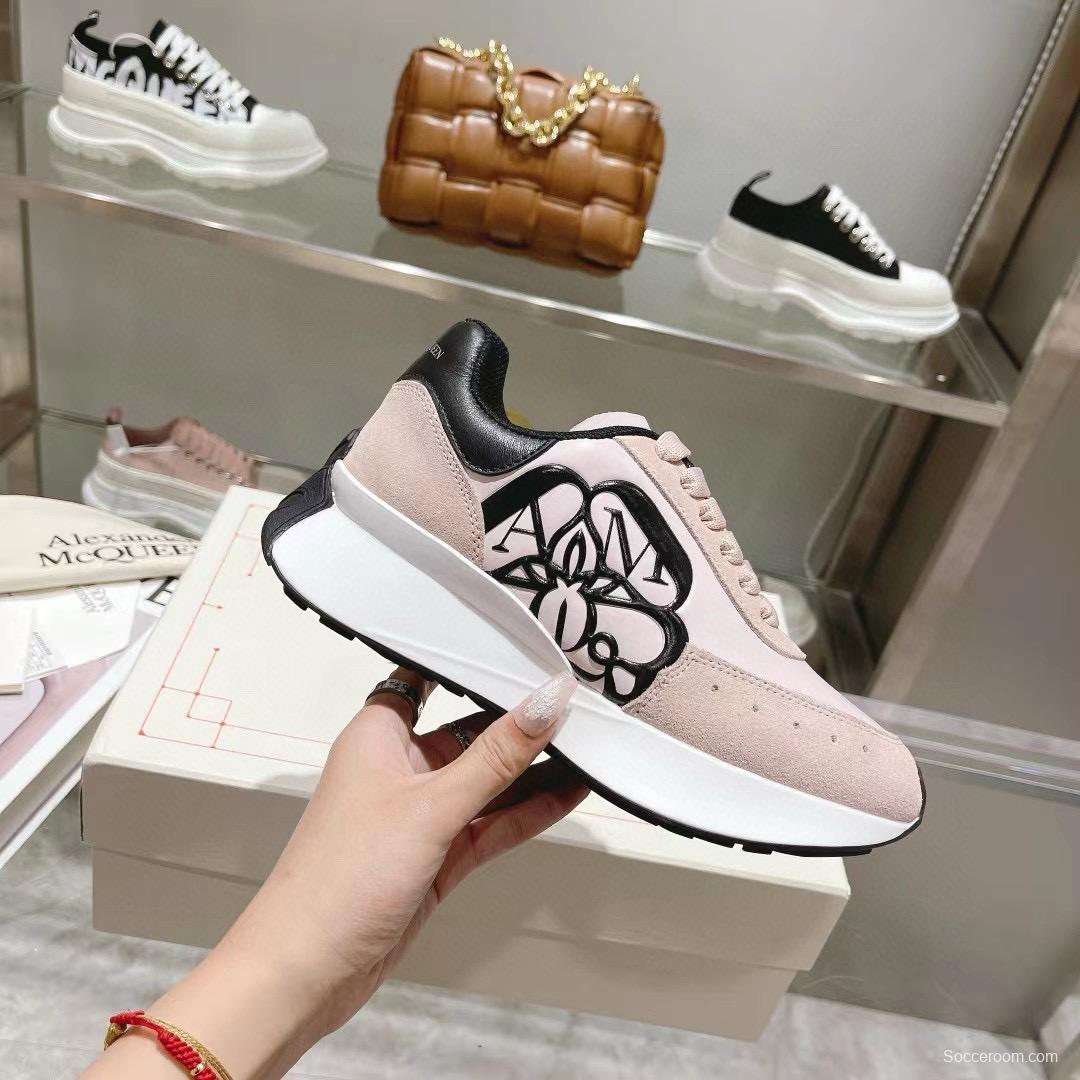 2024 Women Alexander McQueen Pink Black Leather Suede Sneakers MJ00370