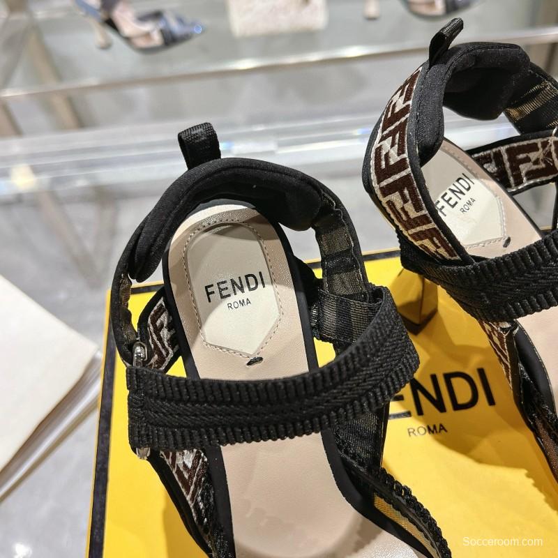 2025 Women Fendi Black Beige Mesh Leather Heels MJ00280