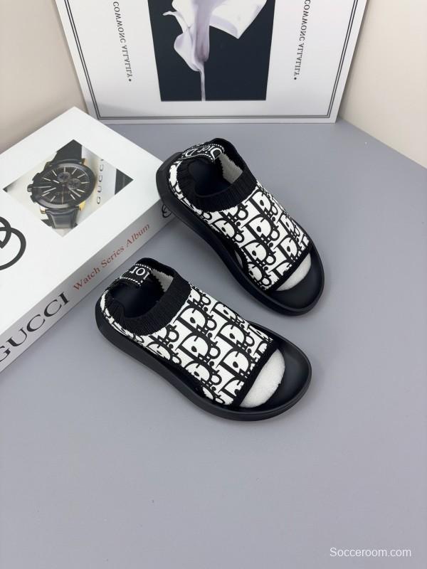 2025 Kids Dior Black White Fabric Sandals