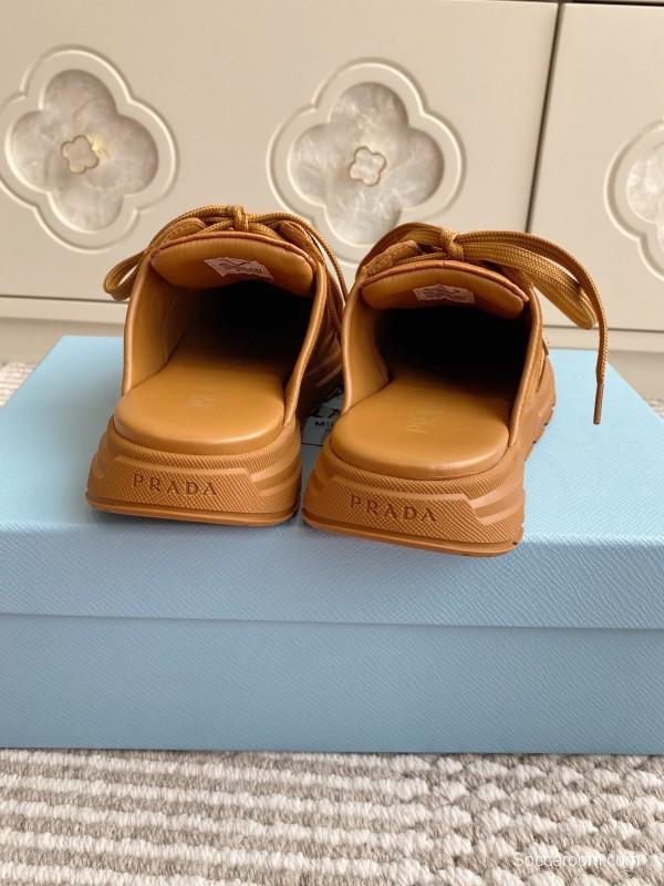 2025 Women Prada Brown Leather Suede Sneakers