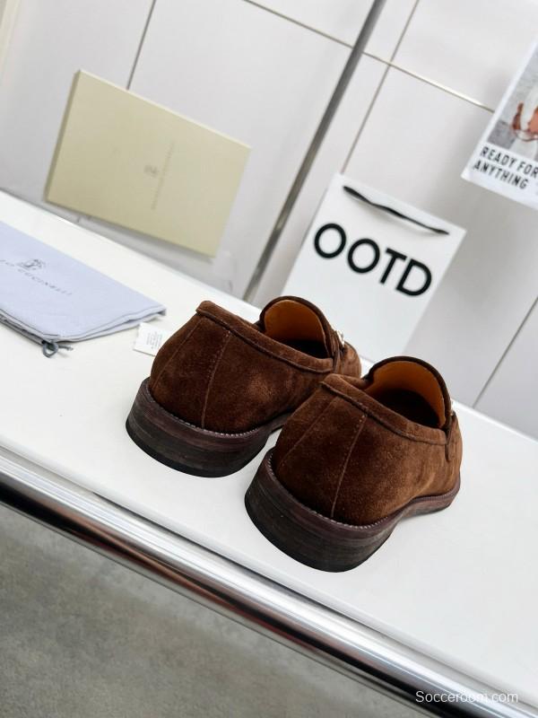 2024 Men Brunello Cucinelli Brown Suede Leather Loafers MJ00480