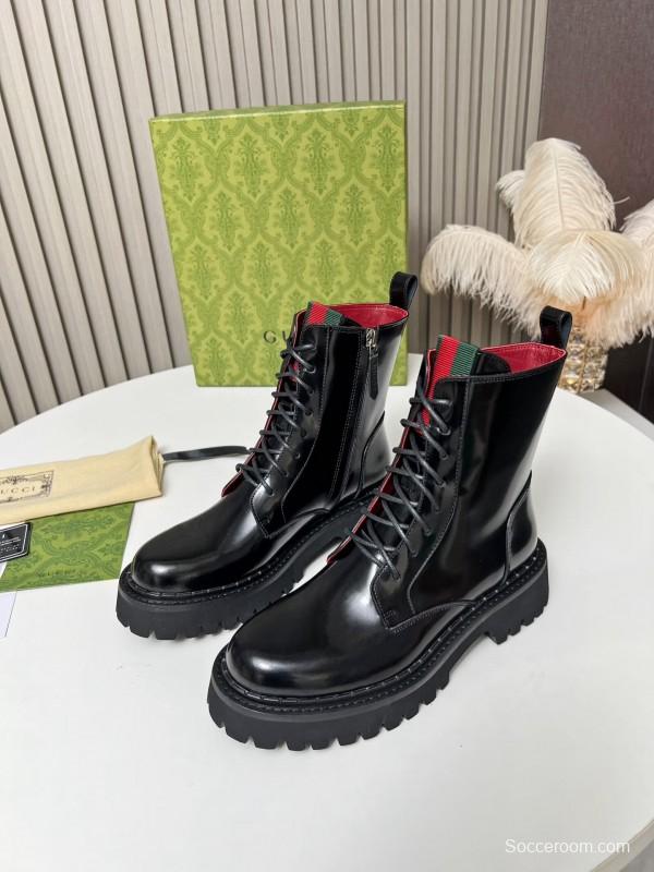 2024 Women Gucci Black Red Leather Ankle Boots MJ00340