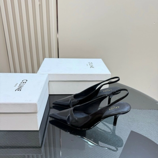 2025 Women CELINE Black Patent Leather Slingback Heels