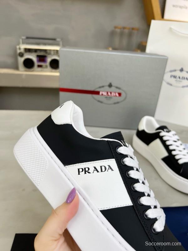 2024 Unisex Prada Black White Leather Sneakers MJ00310