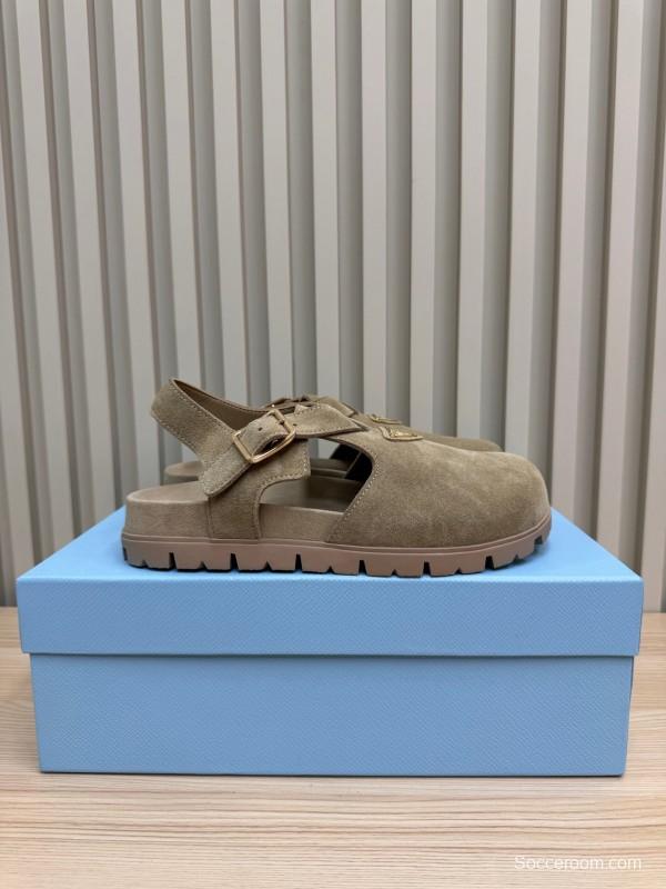 2025 Women Prada Khaki Suede Sandals LY00280