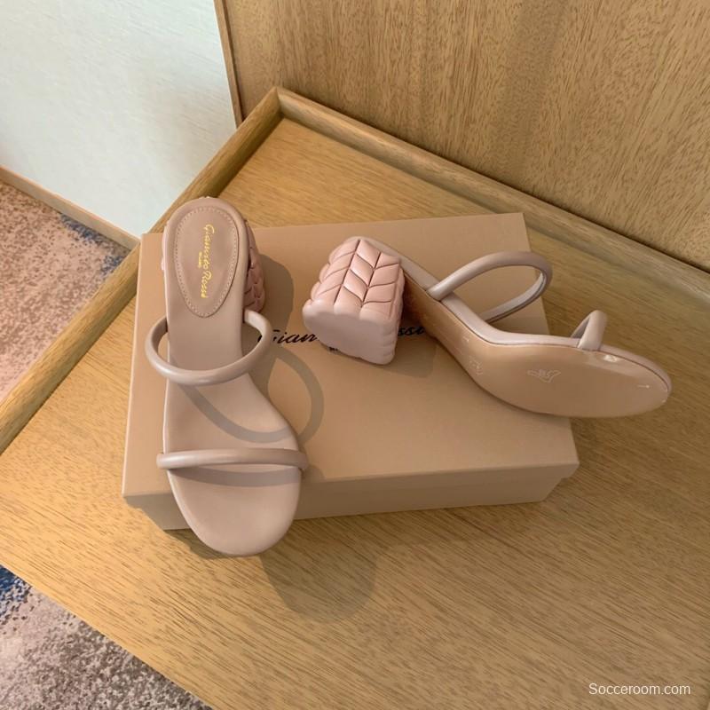 2025 Women Gianvito Rossi Beige Leather Slippers KFY00260