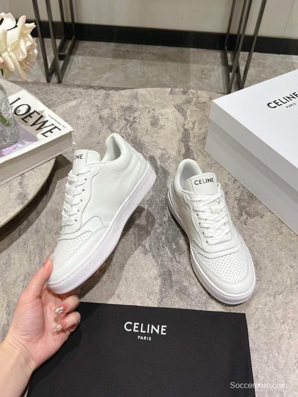 2025 Women Celine White Leather Casual Sneakers