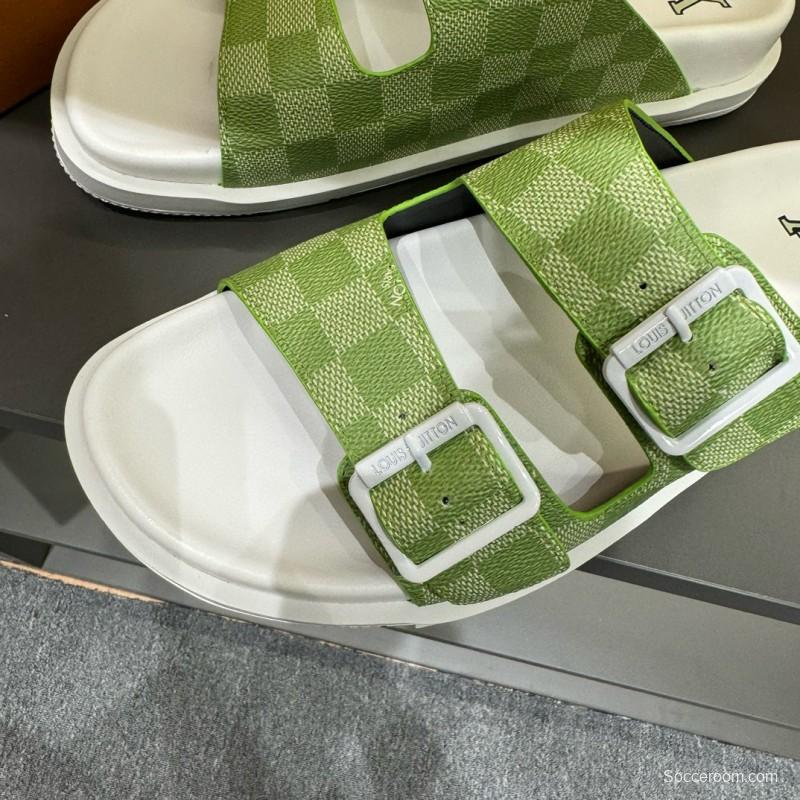 2024 Slippers Louis Vuitton Light Green White Leather Slippers