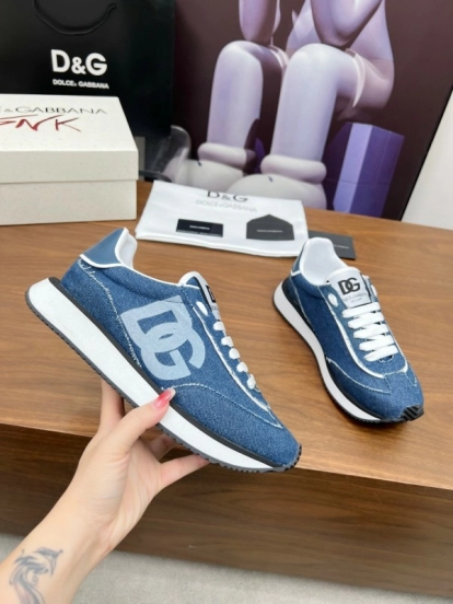 2025 Unisex Dolce & Gabbana Blue Denim Leather Sneakers LY00300