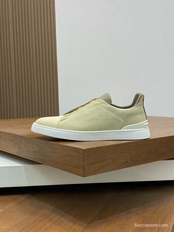 2024 Unisex Ermenegildo Zegna Beige Leather Fabric Sneaker MJ00280