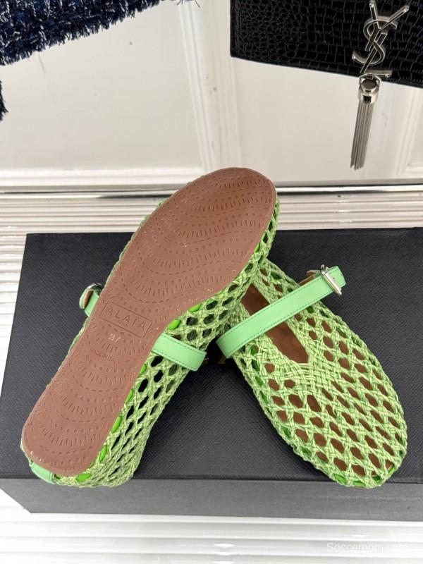 2025 Women AlAIA Green Leather Mesh Mary Jane