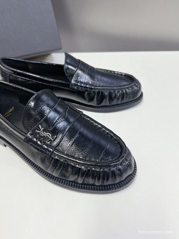 2025 Women Yves Saint Laurent Black Leather Loafers