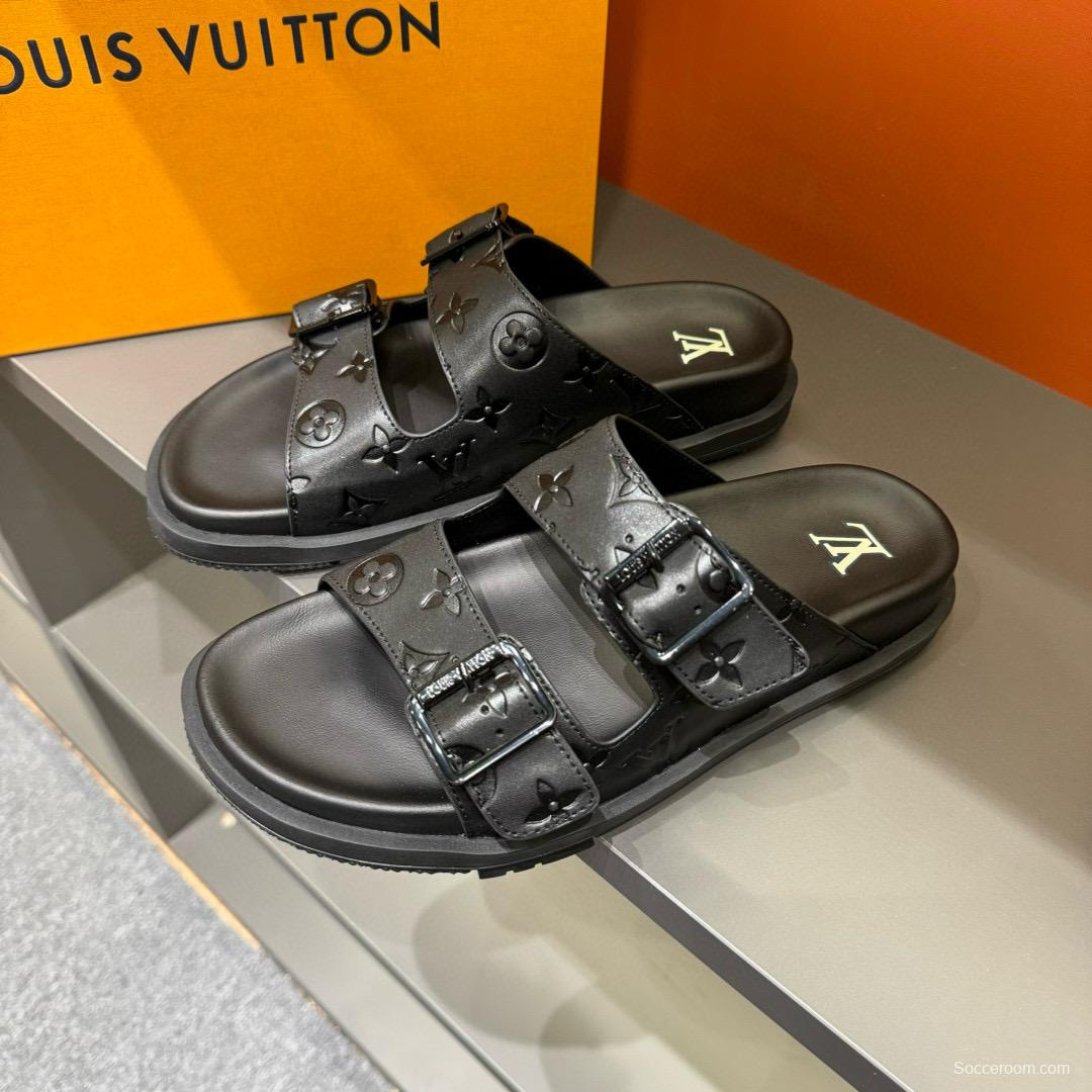 2024 Slippers Louis Vuitton Black Leather Slippers
