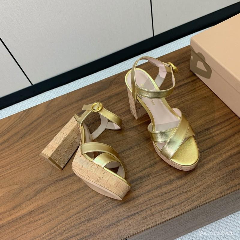 2025 Women Gianvito Rossi Gold Leather Platform Sandals KFY00320